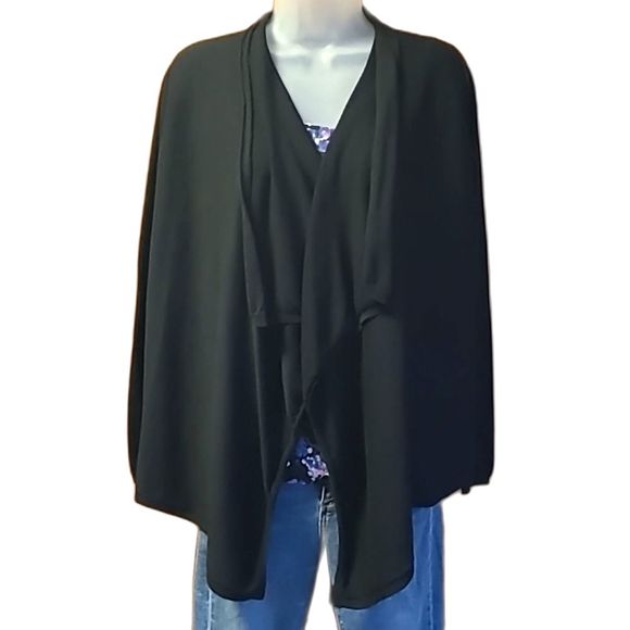 Ann Taylor Rolled Collar Silk Sweater Open Front Draped Long Pointed Hanky Hem - Picture 4 of 17